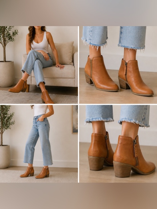 Frye Denim - Frye Judith Double Zip Leather Ankle Boots Cognac Brown Size 9M